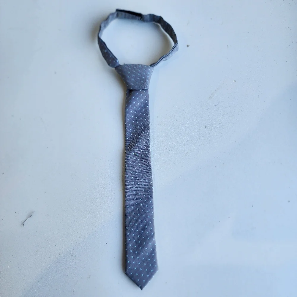 Boy's Gray Aqua Blue Polka Dot Neck Tie Size Kids